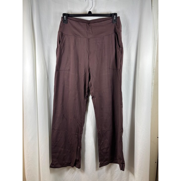 Oalka Pants - Oalka Womens Regular XL Wide Leg Lounge Pants Brown Nylon Spandex Pockets NWOT‎